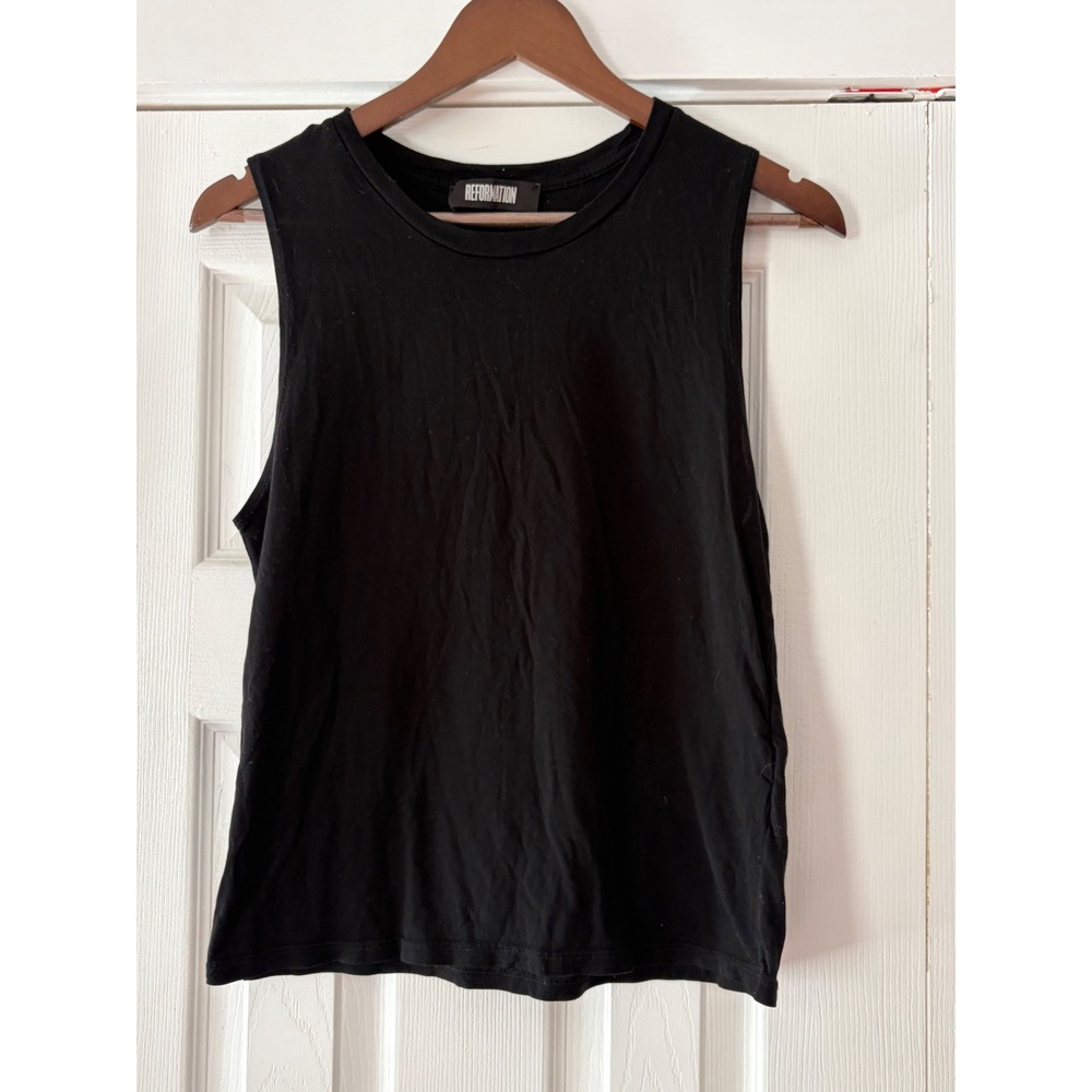 Reformation Black Muscle Tank Top 100% Tencel XS Sleeveless‎ Crew Made in USA